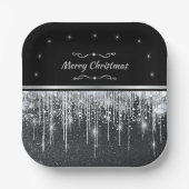 Stylish Black and Silver Merry Christmas Party Papieren Bordje (Voorkant)