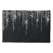 Stylish Black and Silver Sparkly Icicle Surname Kussensloop (Achterkant-Links)