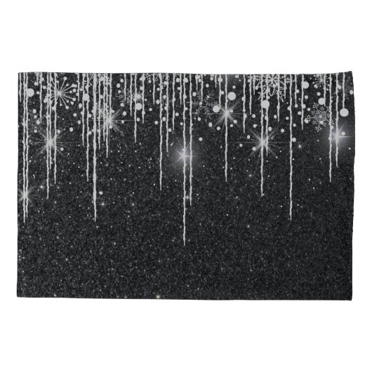 Stylish Black and Silver Sparkly Icicle Surname Kussensloop (Achterkant-Links)