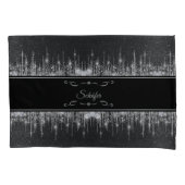 Stylish Black and Silver Sparkly Icicle Surname Kussensloop (Voorkant-Links)