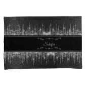 Stylish Black and Silver Sparkly Icicle Surname Kussensloop (Voorkant-Rechts)