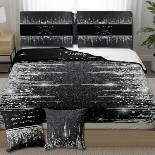 Stylish Black and Silver Sparkly Icicle Surname Kussensloop