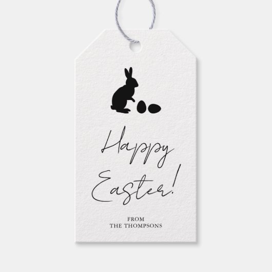 Stylish Black And White Bunny Minimal Happy Easter Cadeaulabel (Voorkant)