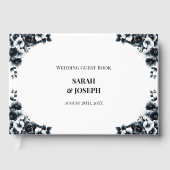 Stylish Black and White Floral Wedding Gastenboek (Voorkant)