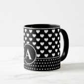 Stylish Black And White Hearts - Custom Monogram Mok (Voorkant rechts)