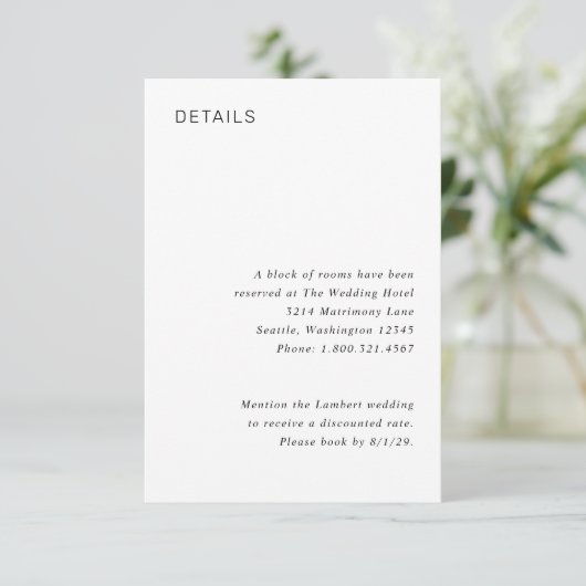Stylish Black and White Minimalist Wedding Informatiekaartje (Staand voorkant)