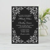 Stylish Black and White Swirls Wedding Invitation Kaart (Staand voorkant)