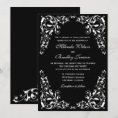 Stylish Black and White Swirls Wedding Invitation Kaart (Voorkant / Achterkant)
