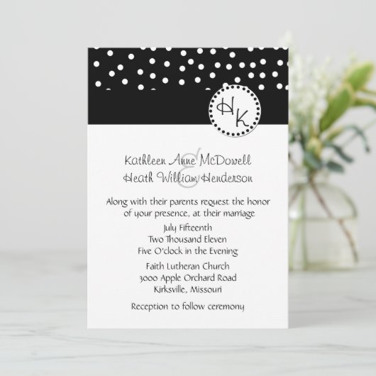 Stylish Black and White Wedding Invitation Kaart (Staand voorkant)