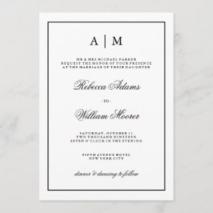 Stylish Black and White Wedding Invitation Kaart