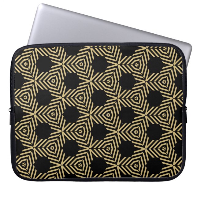 Stylish black and yellow hexagons laptop sleeve (Voorkant)