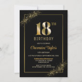 Stylish Black Gold 18th Birthday Party Kaart (Voorkant)