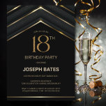 Stylish Black Gold 18th Birthday Party Kaart<br><div class="desc">Een stijlvolle zwarte en gouden geometrische 18e verjaardagsfeestuitnodiging.</div>