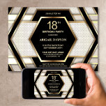Stylish Black Gold 18th Birthday Party Kaart<br><div class="desc">Nodig je vrienden en geliefden uit met deze stijlvolle zwarte en gouden 18e verjaardagsfeestuitnodiging met een aanpasbaar tekstgebied waarmee je moeiteloos alle benodigde details voor je speciale verjaardagsviering kunt opnemen, inclusief de datum, tijd, locatie en RSVP-informatie. Een verscheidenheid aan papiersoorten en hoekstijlen zijn beschikbaar voor uw unieke uitnodigingen, samen met...</div>