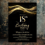 Stylish Black Gold 18th Birthday Party Kaart<br><div class="desc">Nodig je vrienden en geliefden uit voor je 18e verjaardag met deze stijlvolle zwarte en gouden verjaardagsfeestuitnodiging. Met het aanpasbare tekstgebied in deze uitnodigings-sjabloon kunt u moeiteloos alle benodigde gegevens voor uw speciale verjaardagsfeest opnemen, inclusief de datum, tijd, locatie en RSVP-informatie. Een verscheidenheid aan papiersoorten en hoekstijlen zijn beschikbaar voor...</div>