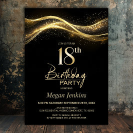 Stylish Black Gold 18th Birthday Party Kaart