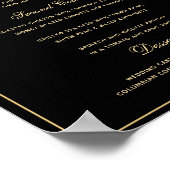 Stylish Black Gold 3-cursus Wedding Menu Poster (Hoek)
