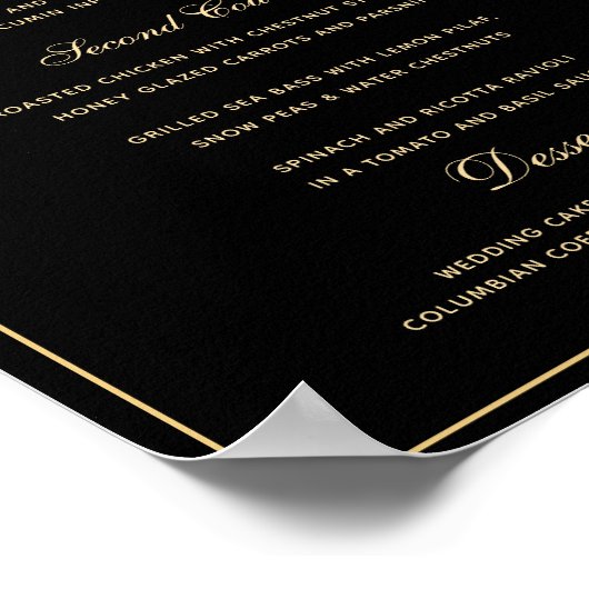Stylish Black Gold 3-cursus Wedding Menu Poster (Hoek)