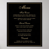 Stylish Black Gold 3-cursus Wedding Menu Poster (Voorkant)