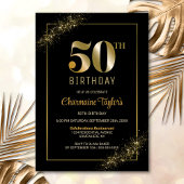 Stylish Black Gold 50th Birthday Party Kaart