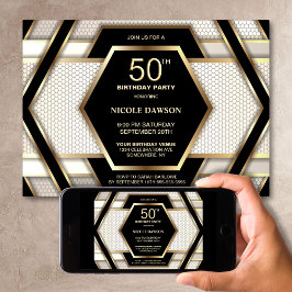 Stylish Black Gold 50th Birthday Party Kaart