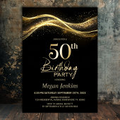 Stylish Black Gold 50th Birthday Party Kaart