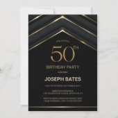 Stylish Black Gold 50th Birthday Party Kaart (Voorkant)