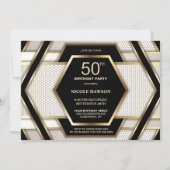 Stylish Black Gold 50th Birthday Party Kaart (Voorkant)