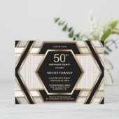 Stylish Black Gold 50th Birthday Party Kaart (Staand voorkant)