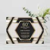 Stylish Black Gold 60th Birthday Party Kaart (Staand voorkant)
