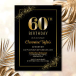 Stylish Black Gold 60th Birthday Party Kaart<br><div class="desc">Deze stijlvolle uitnodiging voor het 60e verjaardagsfeestje in zwart en goud heeft een aanpasbaar tekstgebied waarmee u moeiteloos alle benodigde details voor uw speciale verjaardagsviering kunt opnemen, waaronder de datum, tijd, locatie en RSVP-informatie. Er zijn verschillende papiersoorten en hoekstijlen beschikbaar voor uw unieke uitnodigingen, samen met de optie om te...</div>