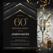 Stylish Black Gold 60th Birthday Party Kaart