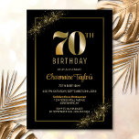Stylish Black Gold 70th Birthday Party Kaart<br><div class="desc">Deze stijlvolle,  zwarte en gouden 70ste uitnodiging voor verjaardagsfeestjes heeft een aanpasbaar tekstgebied waarmee u moeiteloos alle benodigde details voor uw speciale verjaardagsviering kunt opnemen,  waaronder de datum,  tijd,  locatie en RSVP-informatie. Er zijn verschillende papiersoorten en hoekstijlen beschikbaar voor uw unieke uitnodigingen,  samen met de optie om te downloaden.</div>