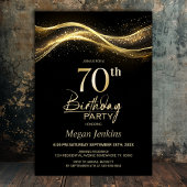 Stylish Black Gold 70th Birthday Party Kaart