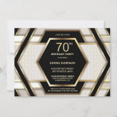 Stylish Black Gold 70th Birthday Party Kaart (Voorkant)