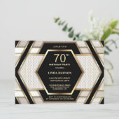 Stylish Black Gold 70th Birthday Party Kaart (Staand voorkant)