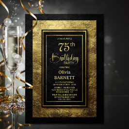Stylish Black Gold 75th Birthday Party Kaart