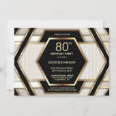 Stylish Black Gold 80th Birthday Party Kaart (Voorkant)