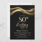 Stylish Black Gold 80th Birthday Party Kaart (Voorkant)