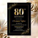 Stylish Black Gold 80th Birthday Party Kaart<br><div class="desc">Deze stijlvolle,  zwarte en gouden uitnodiging voor 80e verjaardagsfeestjes heeft een aanpasbaar tekstgebied waarmee u moeiteloos alle benodigde details voor uw speciale verjaardagsviering kunt opnemen,  waaronder de datum,  tijd,  locatie en RSVP-informatie. Er zijn verschillende papiersoorten en hoekstijlen beschikbaar voor uw unieke uitnodigingen,  samen met de optie om te downloaden.</div>