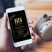 Stylish Black Gold 80th Birthday Party Kaart