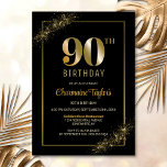 Stylish Black Gold 90th Birthday Party Kaart<br><div class="desc">Deze stijlvolle, zwarte en gouden uitnodiging voor het 90e verjaardagsfeestje beschikt over een aanpasbaar tekstgebied waarmee u moeiteloos alle benodigde details voor uw speciale verjaardagsviering kunt opnemen, waaronder de datum, tijd, locatie en RSVP-informatie. Er zijn verschillende papiersoorten en hoekstijlen beschikbaar voor uw unieke uitnodigingen, samen met de optie om te...</div>