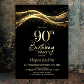 Stylish Black Gold 90th Birthday Party Kaart