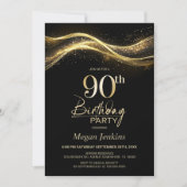 Stylish Black Gold 90th Birthday Party Kaart (Voorkant)