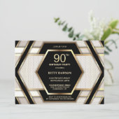 Stylish Black Gold 90th Birthday Party Kaart (Staand voorkant)