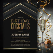 Stylish Black Gold Birthday Cocktails Kaart