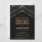 Stylish Black Gold Birthday Cocktails Kaart (Voorkant)