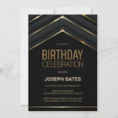 Stylish Black Gold Birthday Party Invitation Kaart (Voorkant)