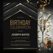 Stylish Black Gold Birthday Party Invitation Kaart