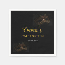 Stylish Black & Gold Masquerade Masker 16 Birthday Servet